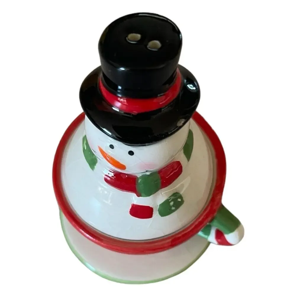 Snowman & Teacup Winter Christmas Transpac Designs Salt and Pepper Shakers 4 in